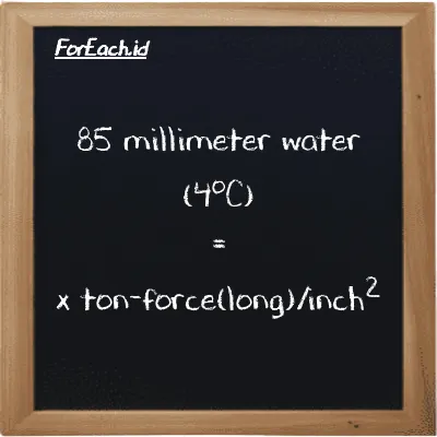 Example millimeter water (4<sup>o</sup>C) to ton-force(long)/inch<sup>2</sup> conversion (85 mmH2O to LT f/in<sup>2</sup>)
